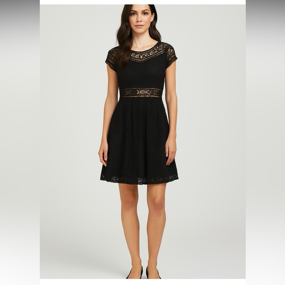 H& M Divided Fit& Flare style black lacy dress with cute cutouts!